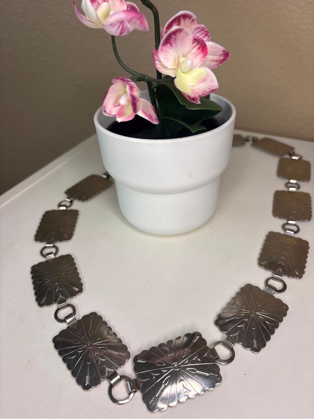 Vintage Fiesta Silver-Tone Concho Link Belt Southwestern Western Boho